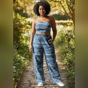 Cargo-Style Blue Jean Utility Pants with Multiple Zip Pockets & Topp